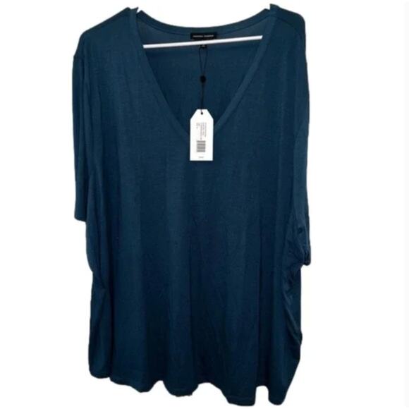 Universal Standard Martha V Neck Tee 4XS 00 0 Teal Blue NWT Shirt Top Capsule - Picture 2 of 5